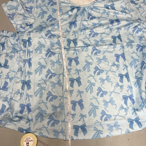 NWOT blue pajama set with ribbons, about knee length shorts size XL - Picture 4 of 7